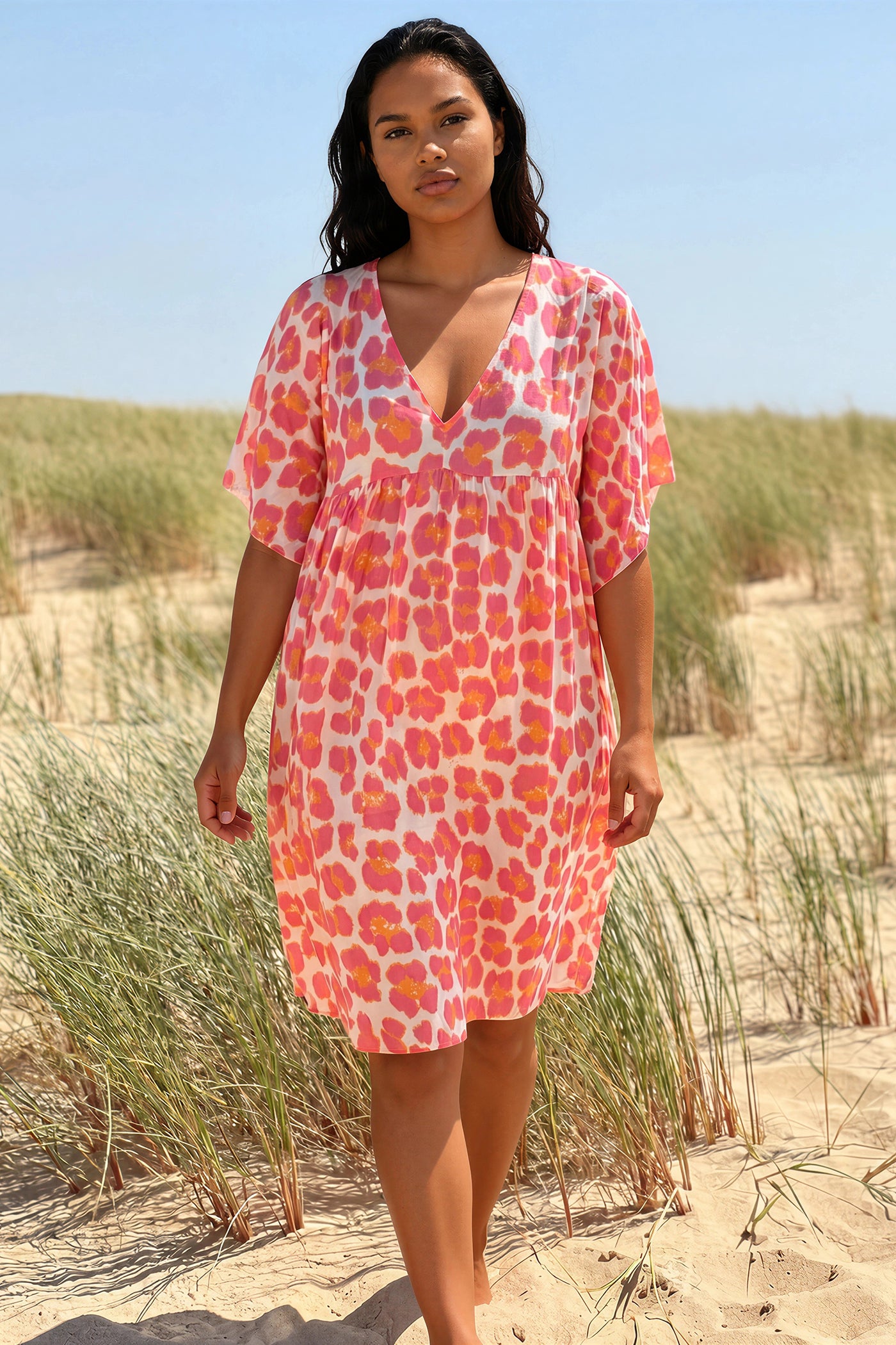Pink Leopard Print V-Neck Sundress