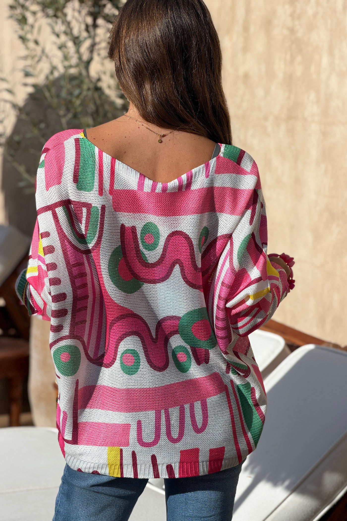 Pink Modern Art Knit Blouse