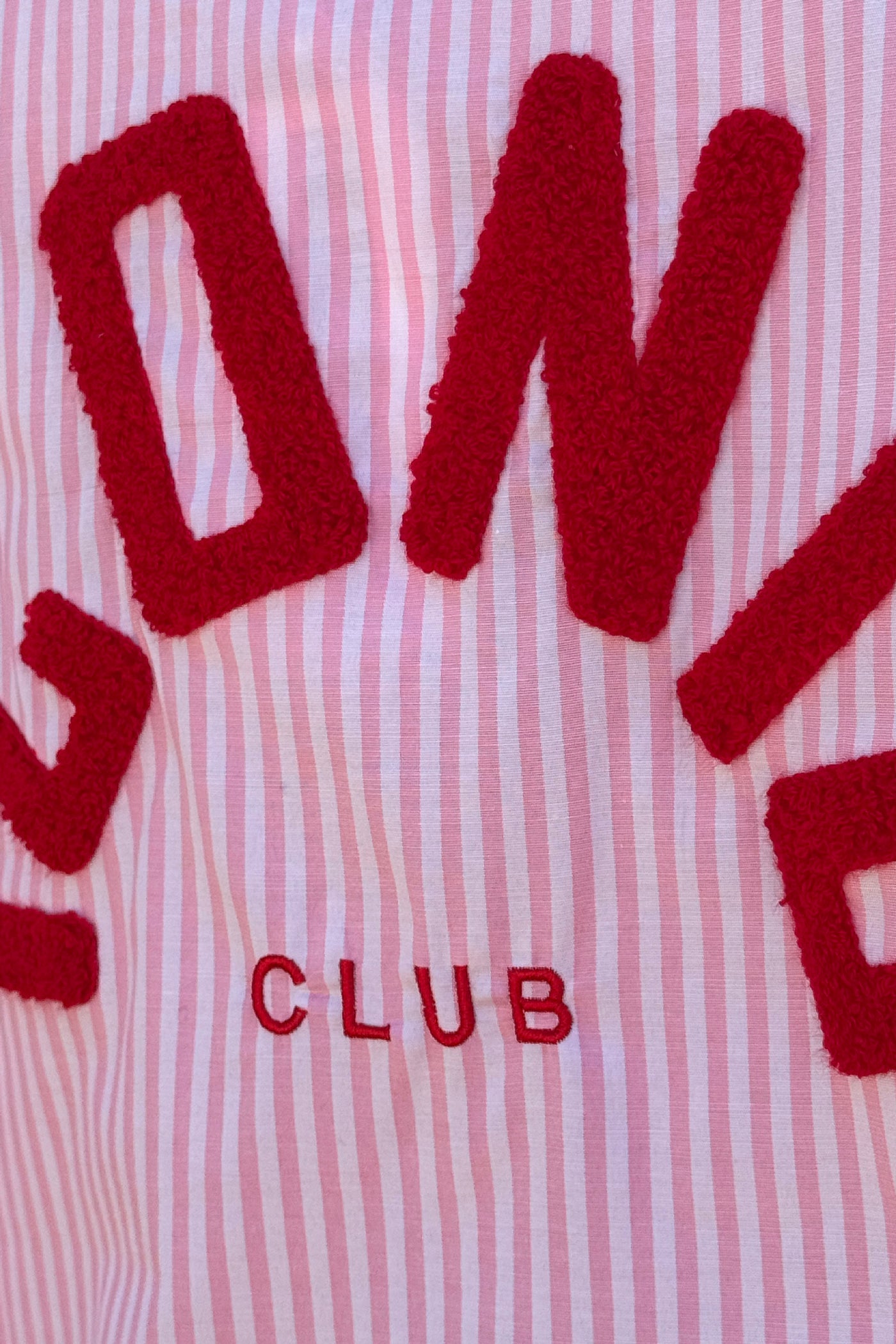 Pink Pinstripe “ICONIC CLUB” Button-Down Blouse