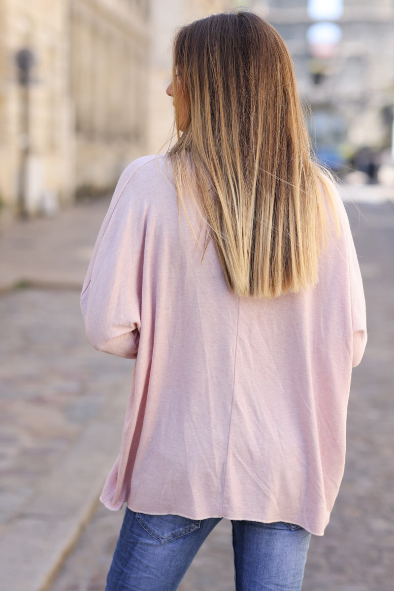 Powder Pink V-neck Small Star Sequin Sweater
