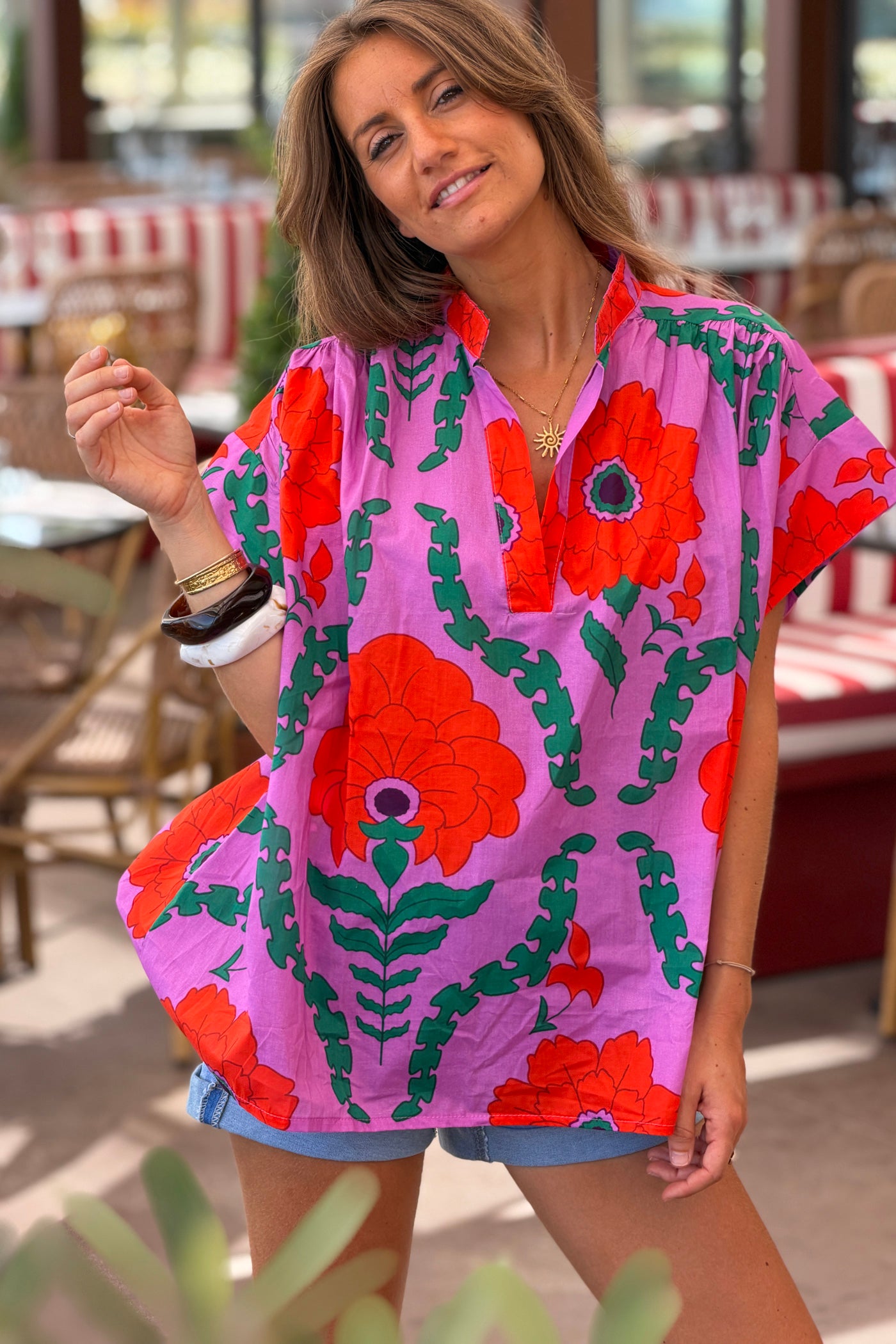 Purple Tropical Floral Dolman Blouse