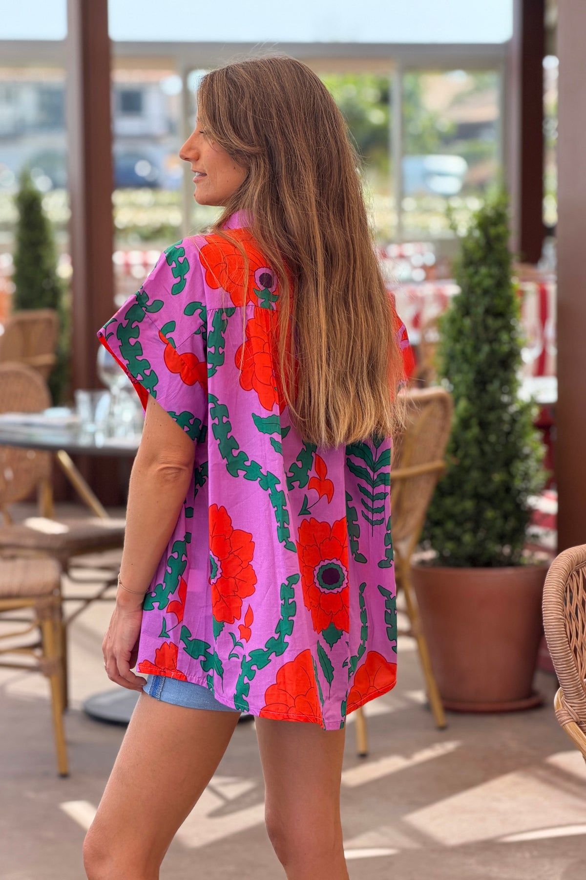 Purple Tropical Floral Dolman Blouse