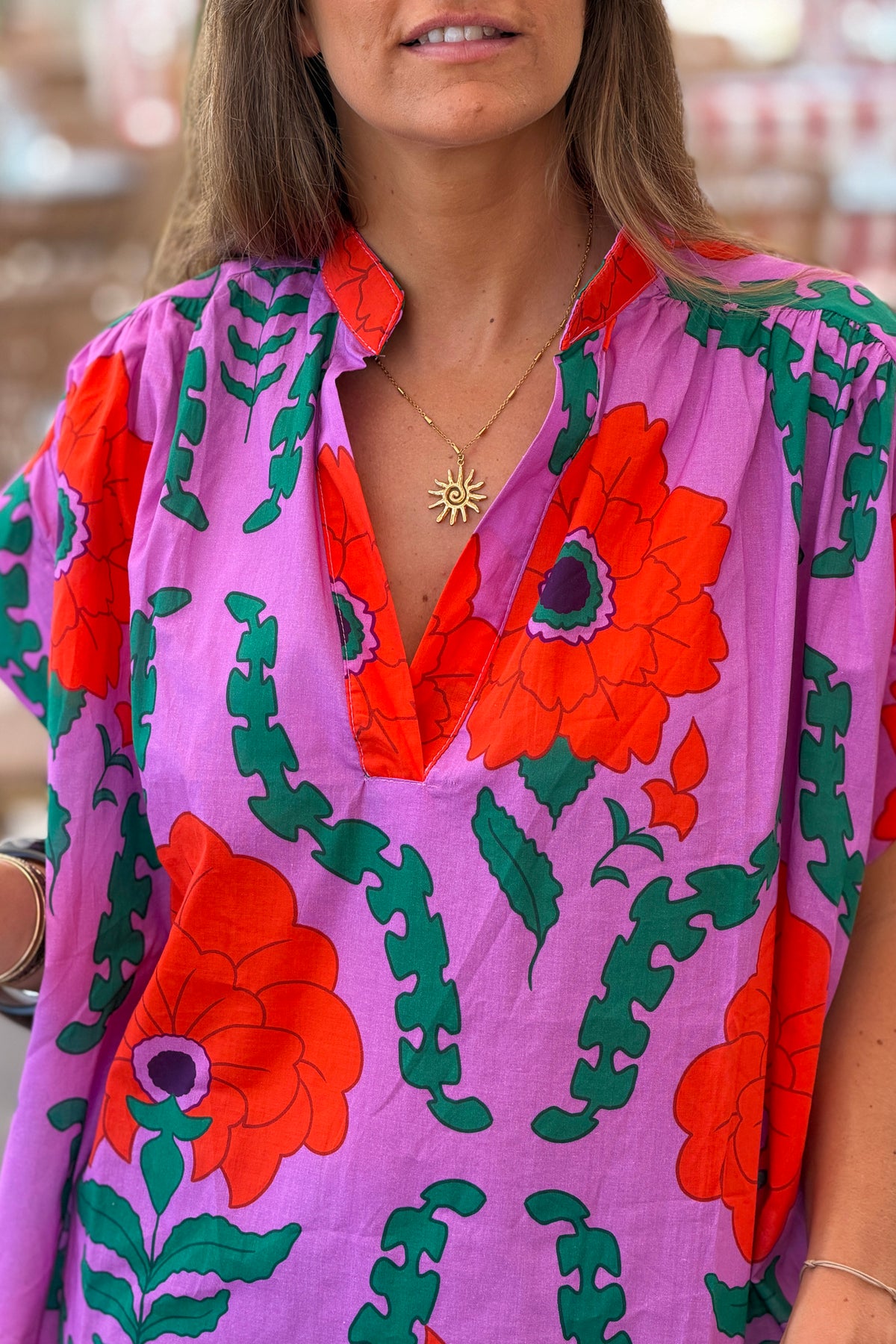 Purple Tropical Floral Dolman Blouse