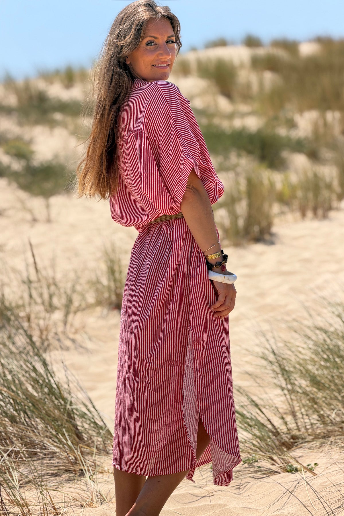 Red Pinstripe Vintage Cabana Caftan