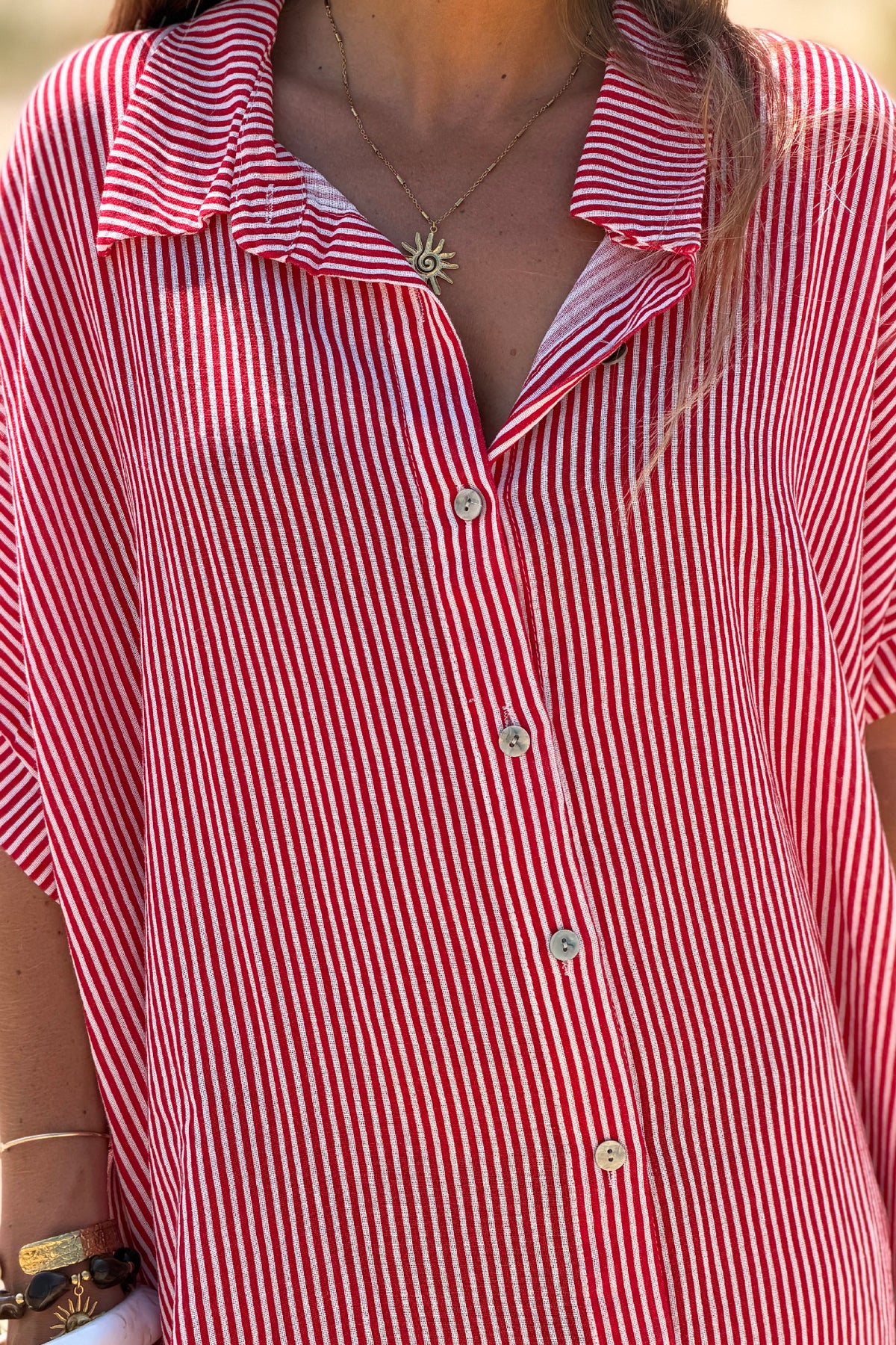 Red Pinstripe Vintage Cabana Caftan
