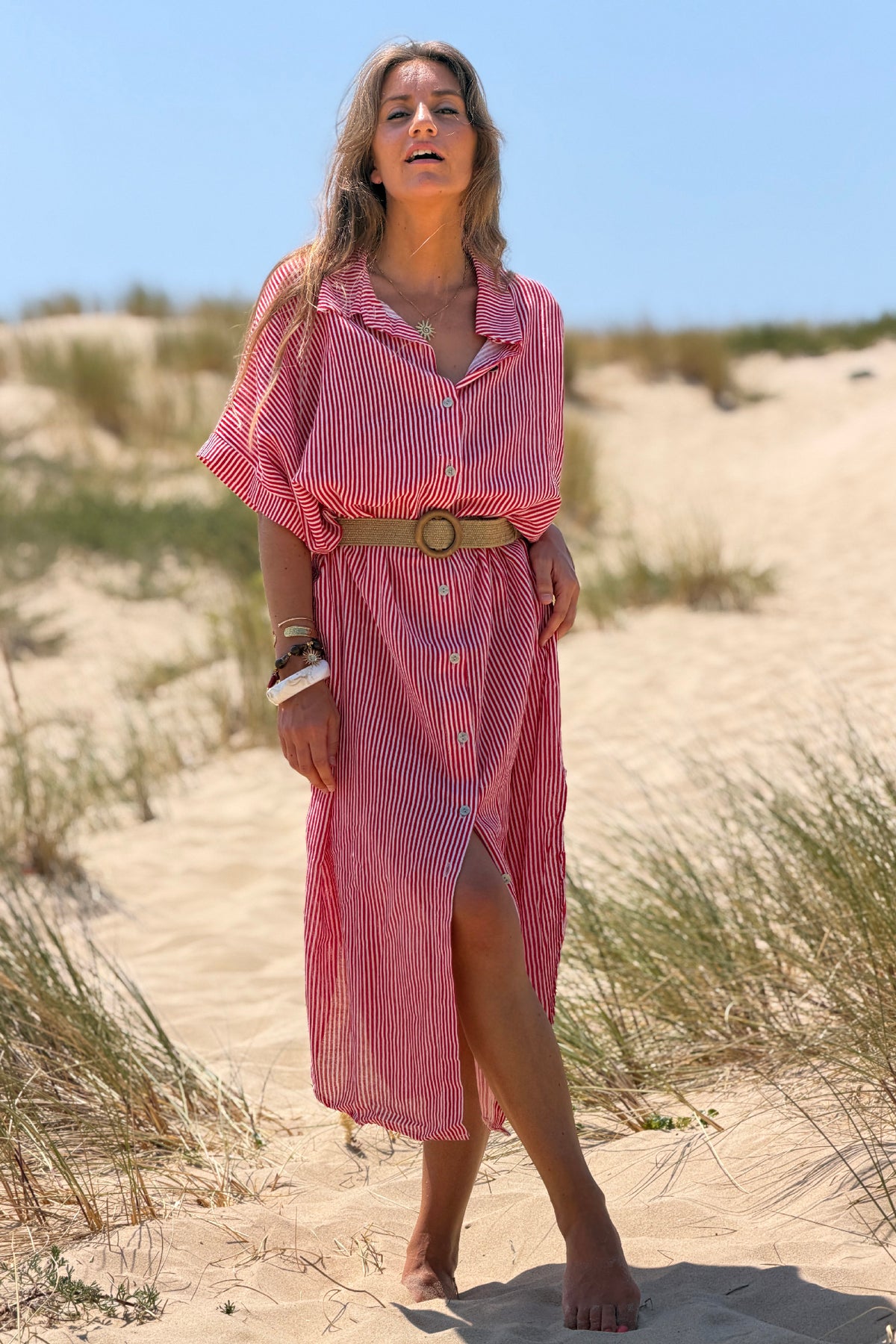 Red Pinstripe Vintage Cabana Caftan