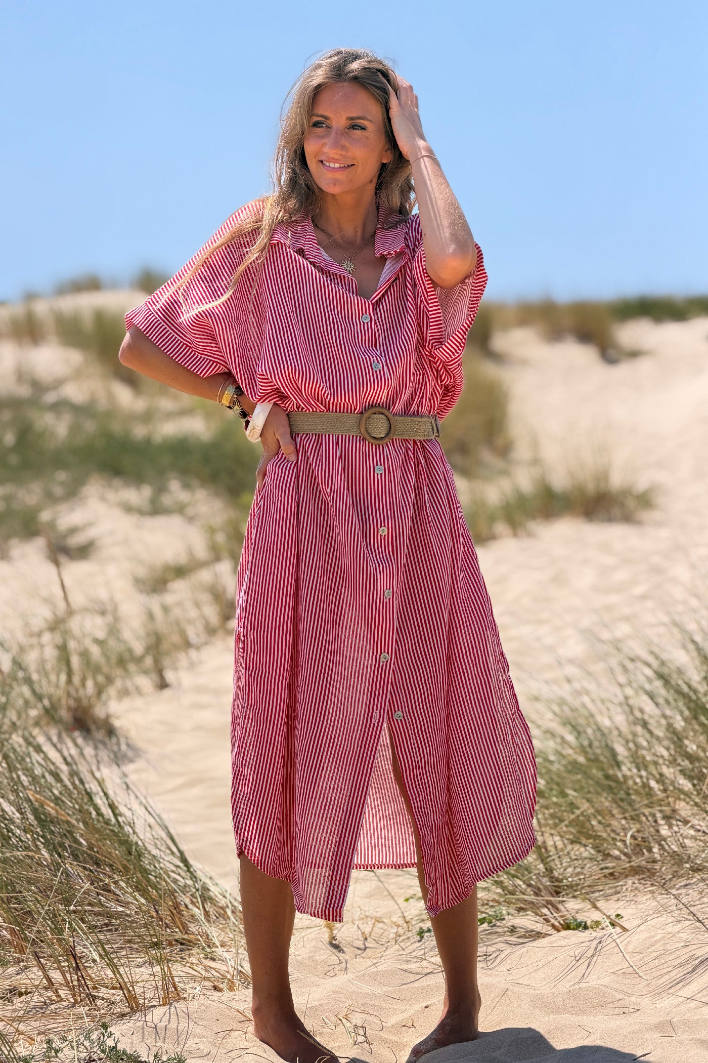 Red Pinstripe Vintage Cabana Caftan