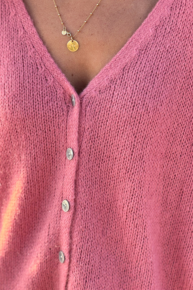 Rosewood Mother of Pearl Button through V-Neck Cardigan
