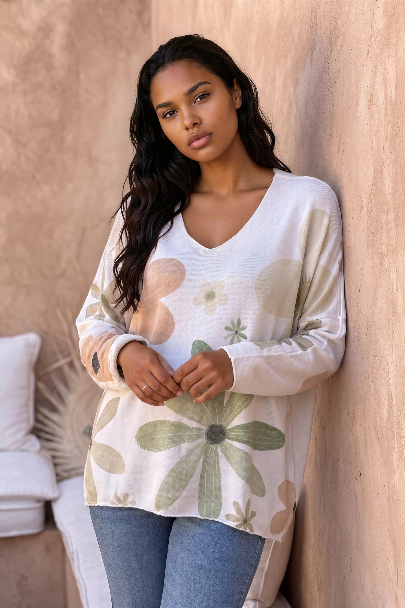 Sage Floral Angora Knit Top