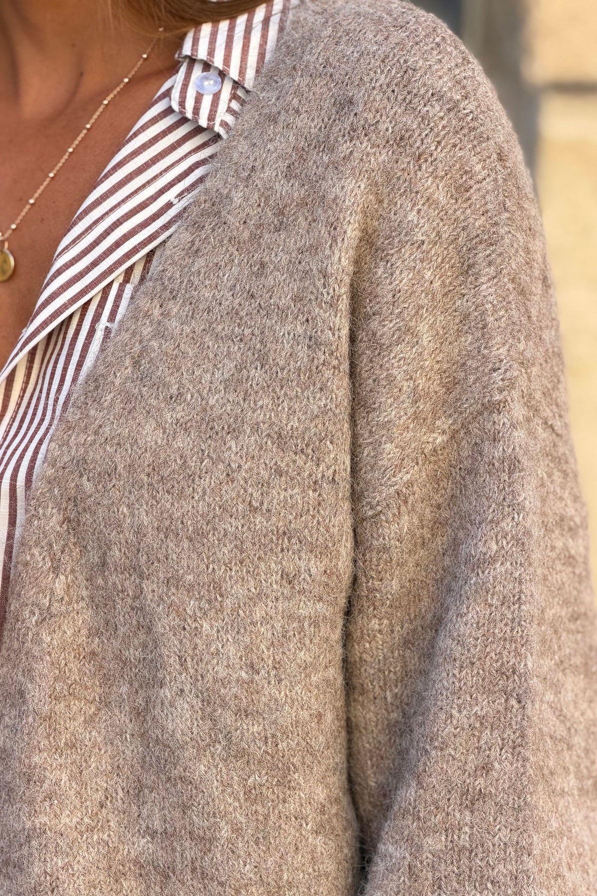 Taupe Fuzzy Knit Open Front Cardigan