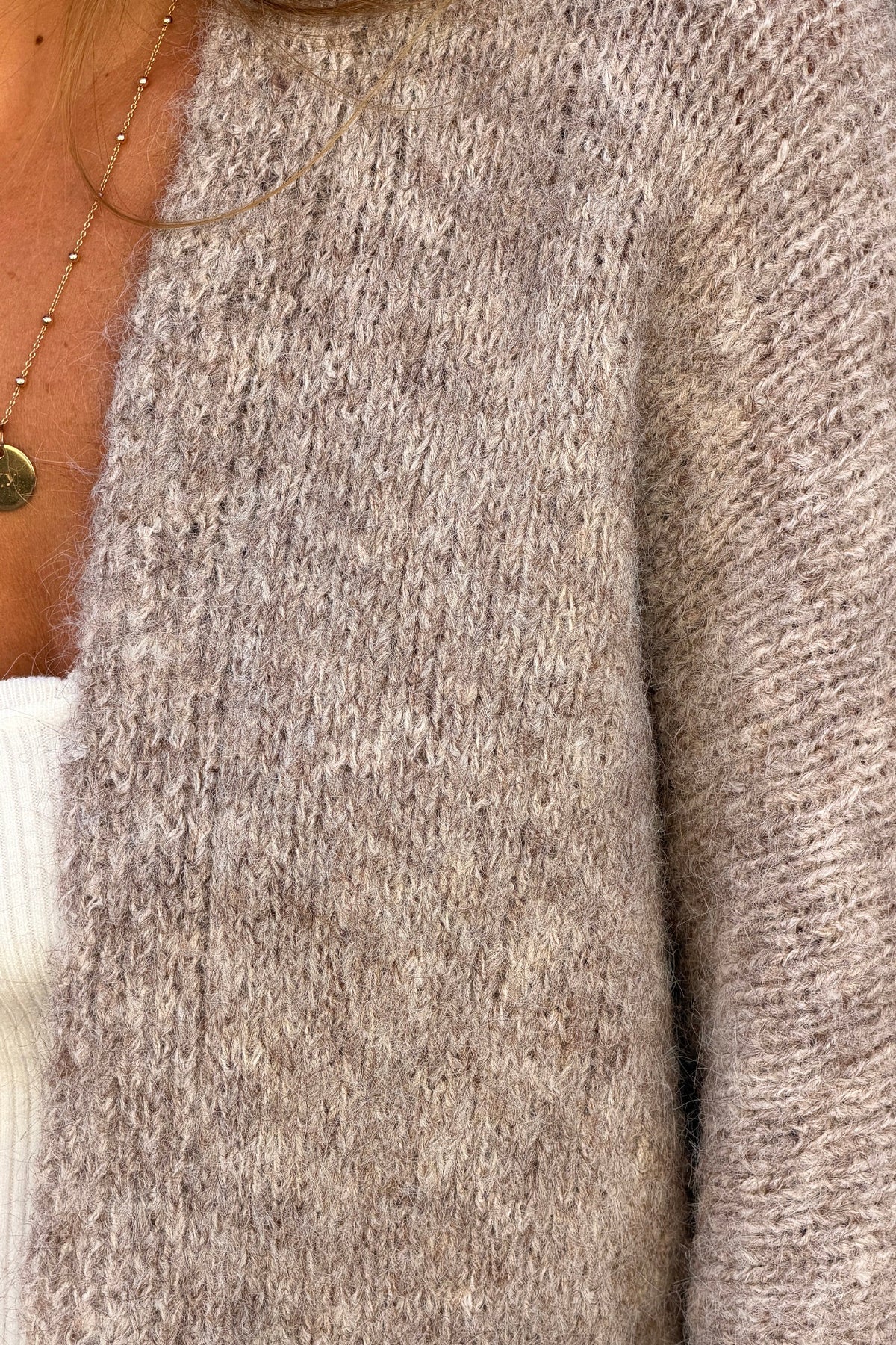 Taupe Wool Blend Bell Sleeve Knit Cardigan