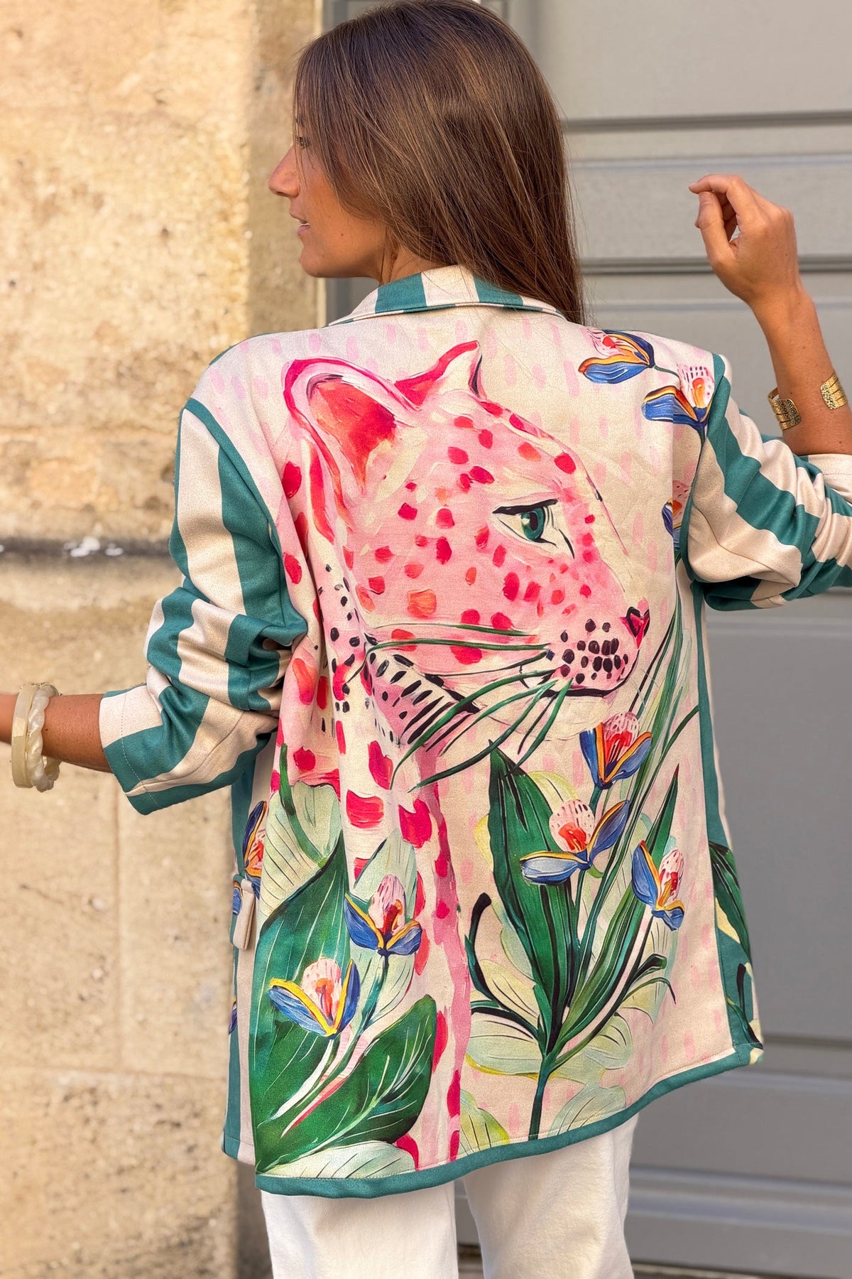 Teal Painterly Stripe Suedette Blazer