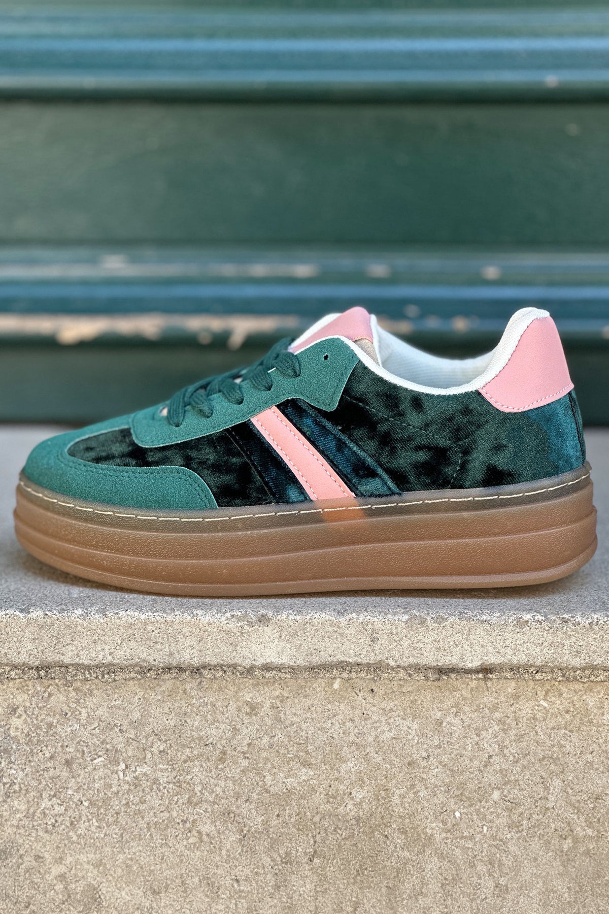 Teal Velvet and Suede Sport Stripe Sneakers