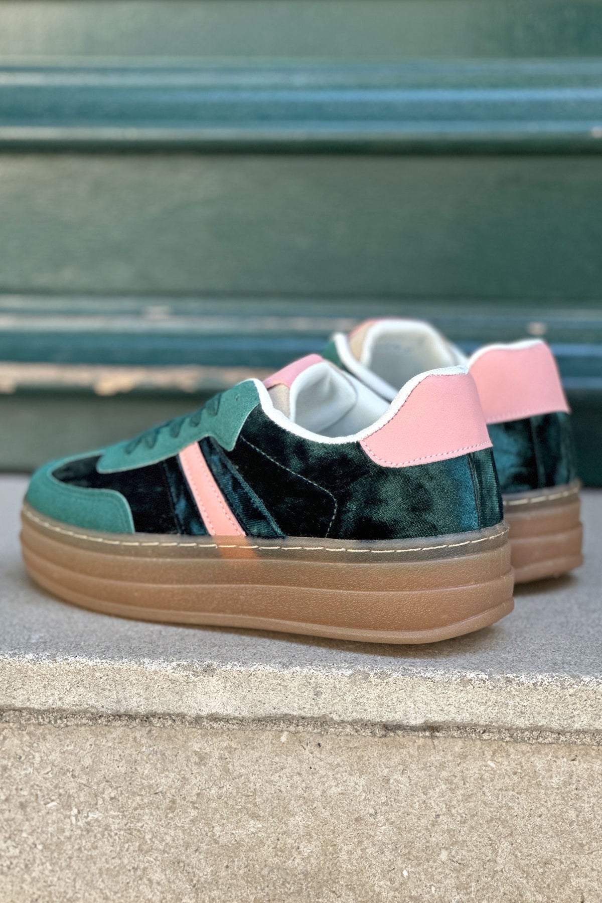Teal Velvet and Suede Sport Stripe Sneakers
