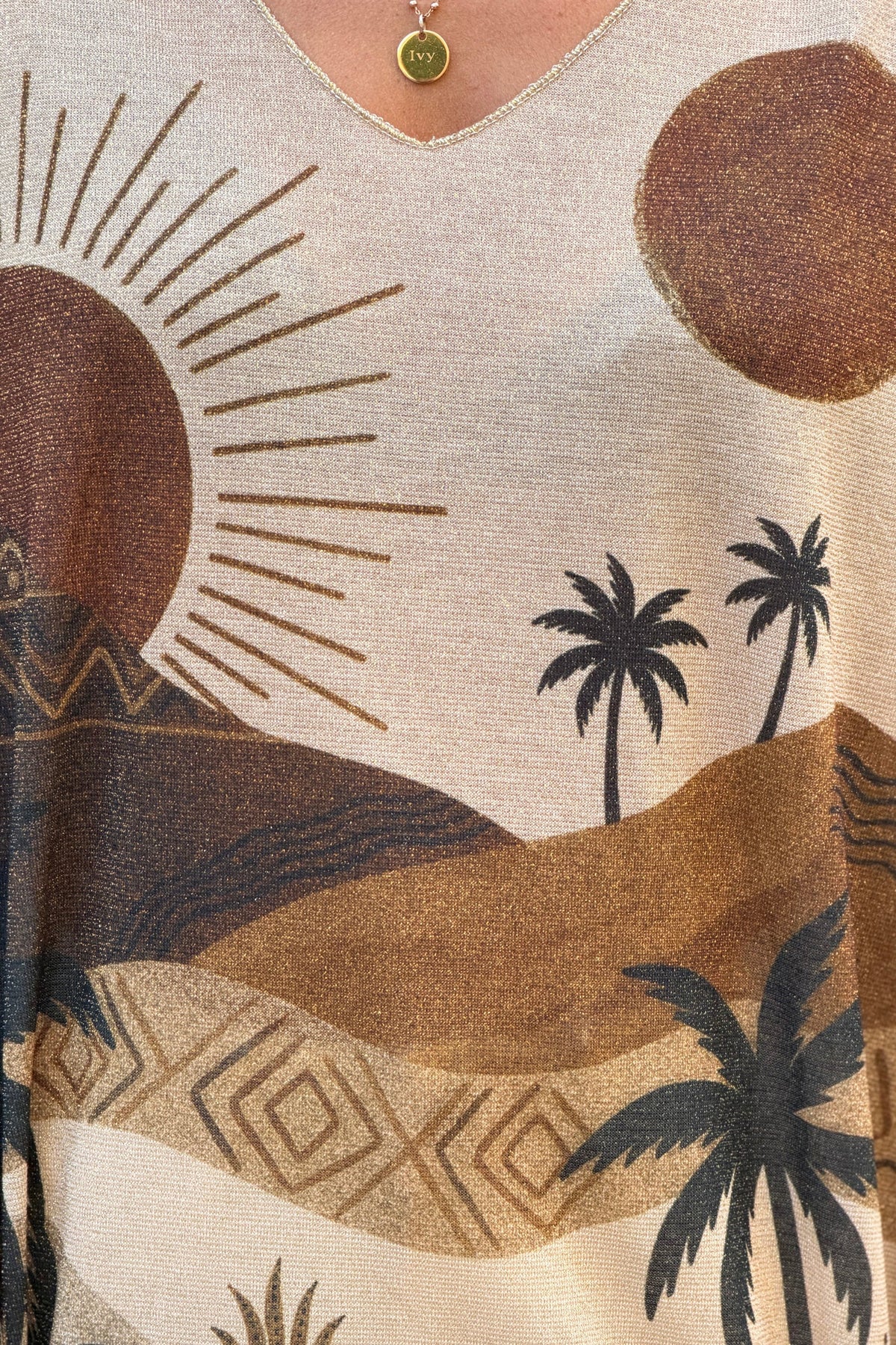 Brown Saharan Sunset Glitter Knit Blouse