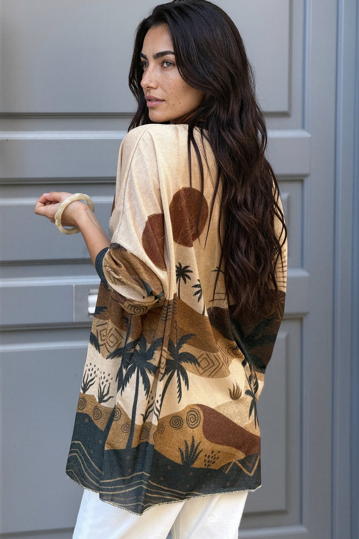 Brown Saharan Sunset Glitter Knit Blouse