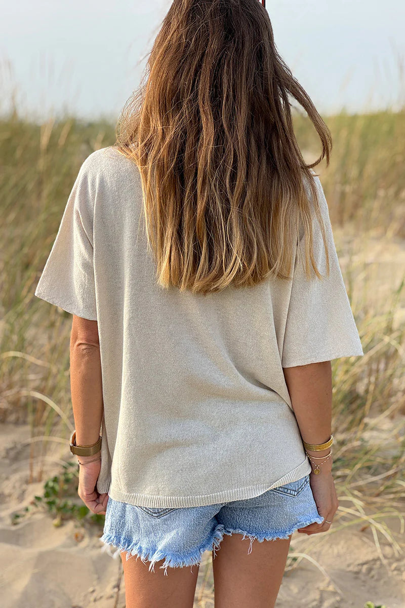 Navy Blue Palm Intarsia Knit Top