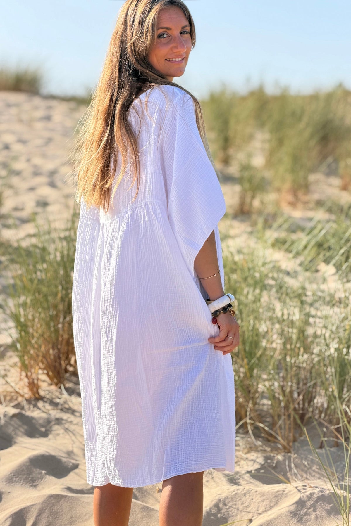White Crinkle Gauze Beach Dress