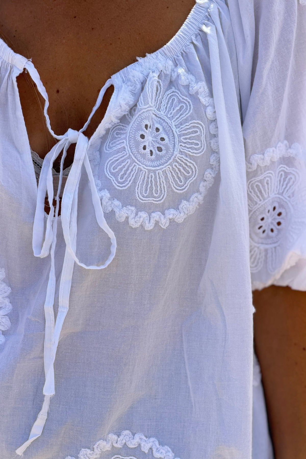 White Eyelet Peasant Top