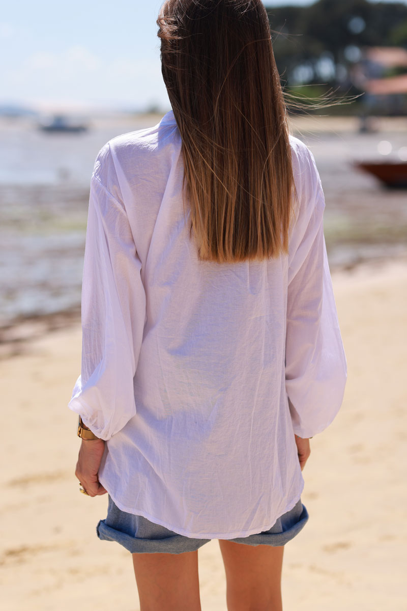 White Gauze Boucle Embroidered Blouse