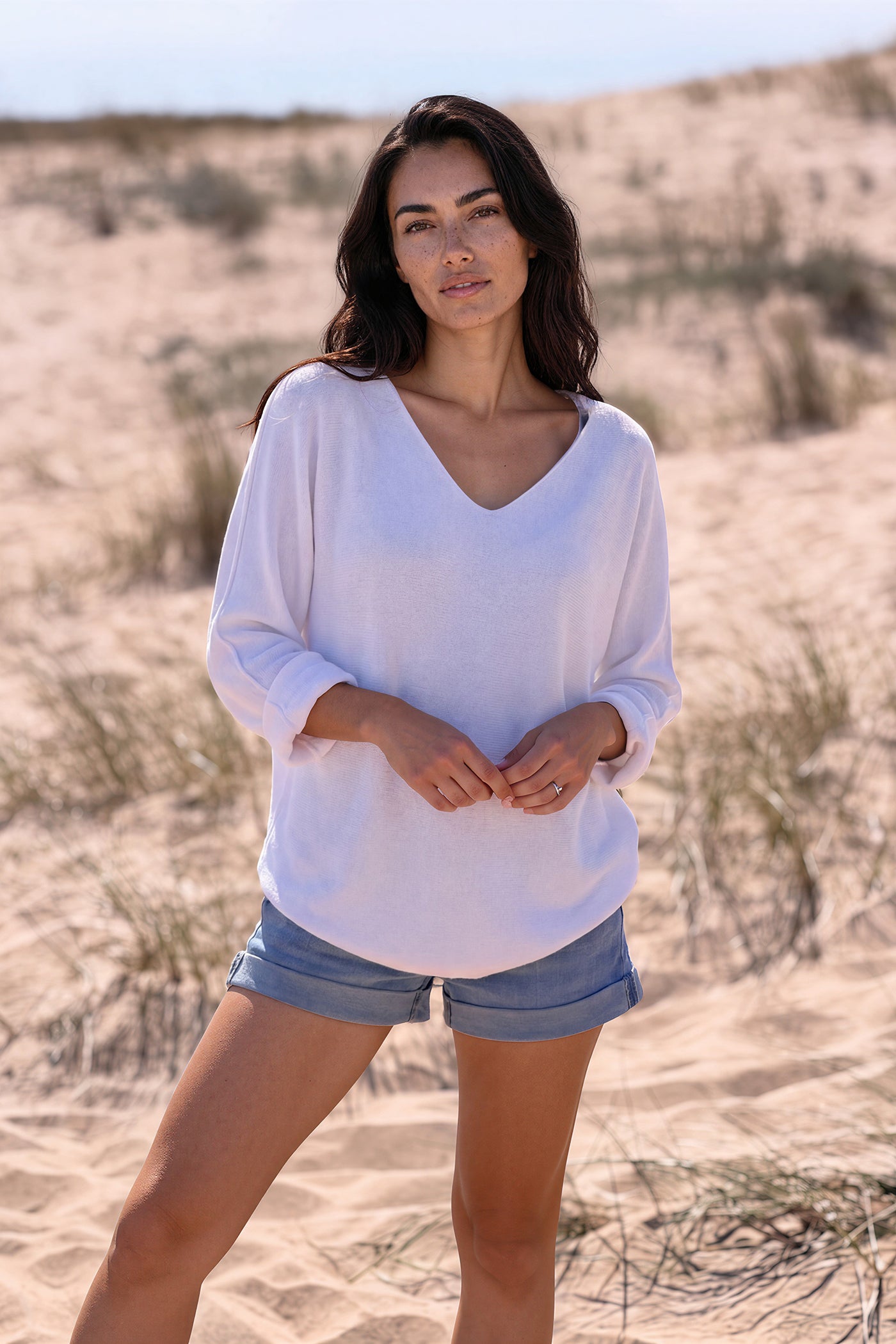 White Coastal Knit Long-Sleeve Top