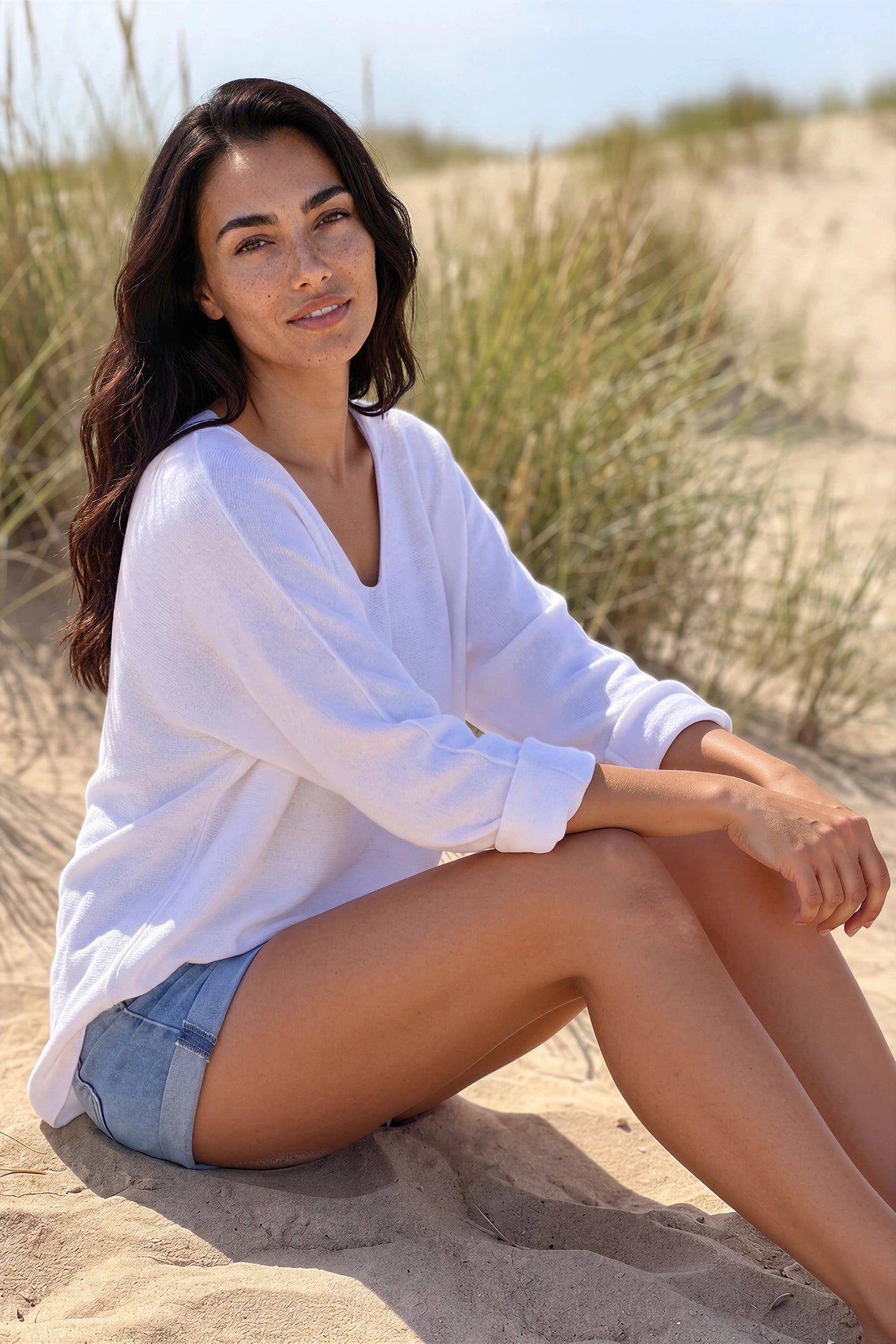 White Coastal Knit Long-Sleeve Top