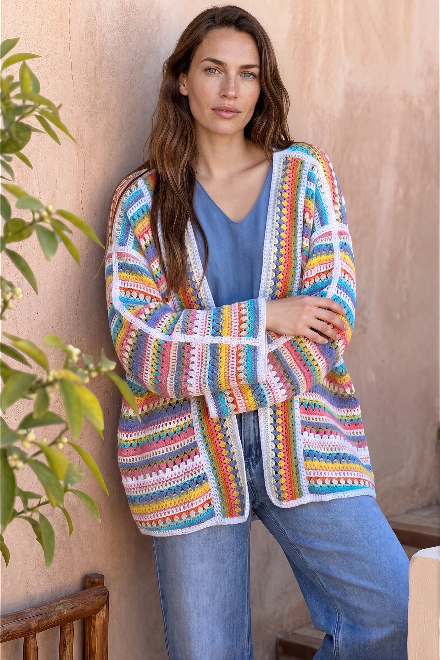 White Rainbow Summer Stripes Crochet Cardigan