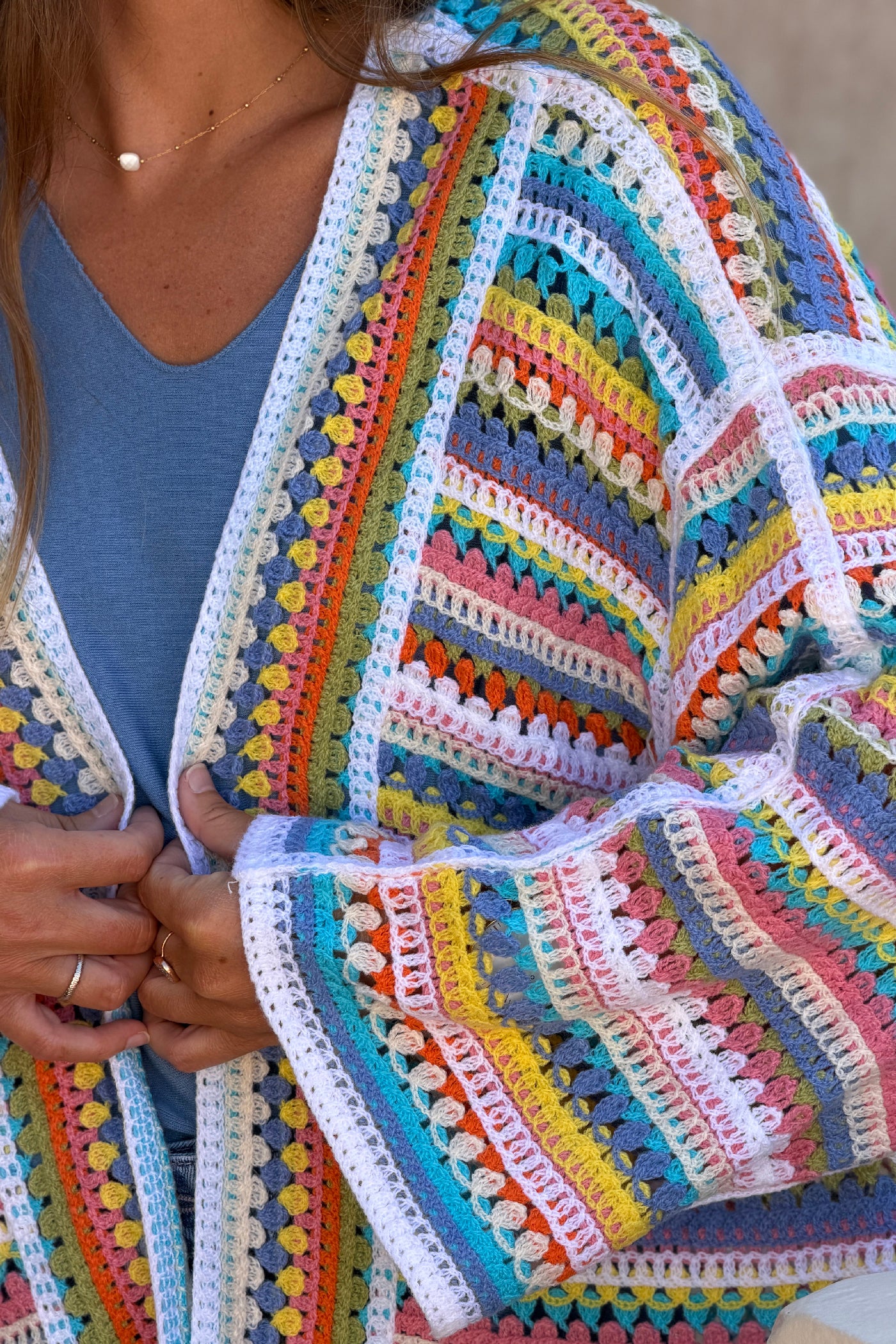 White Rainbow Summer Stripes Crochet Cardigan