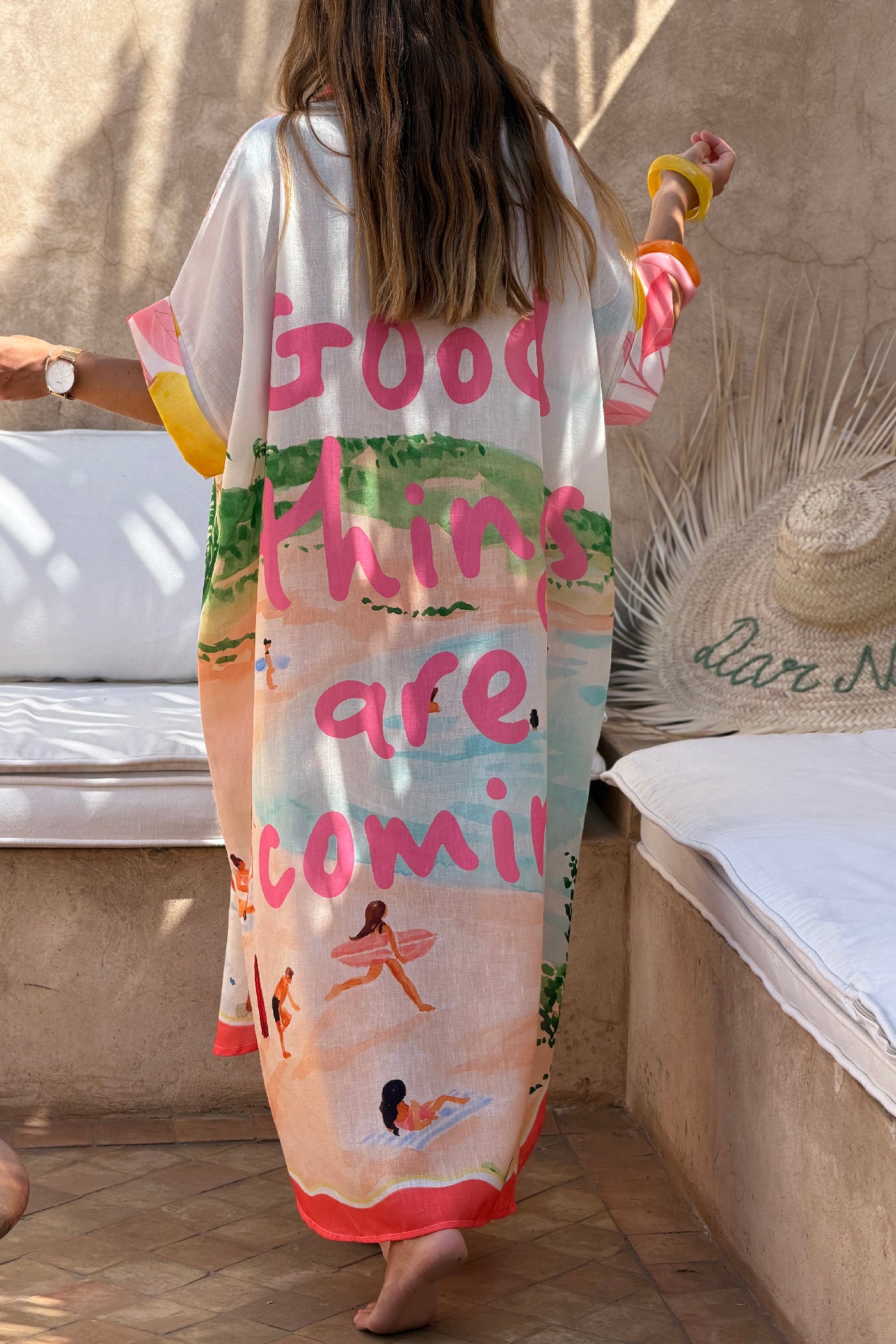 White “Good Things Are Coming” Button-Down Caftan