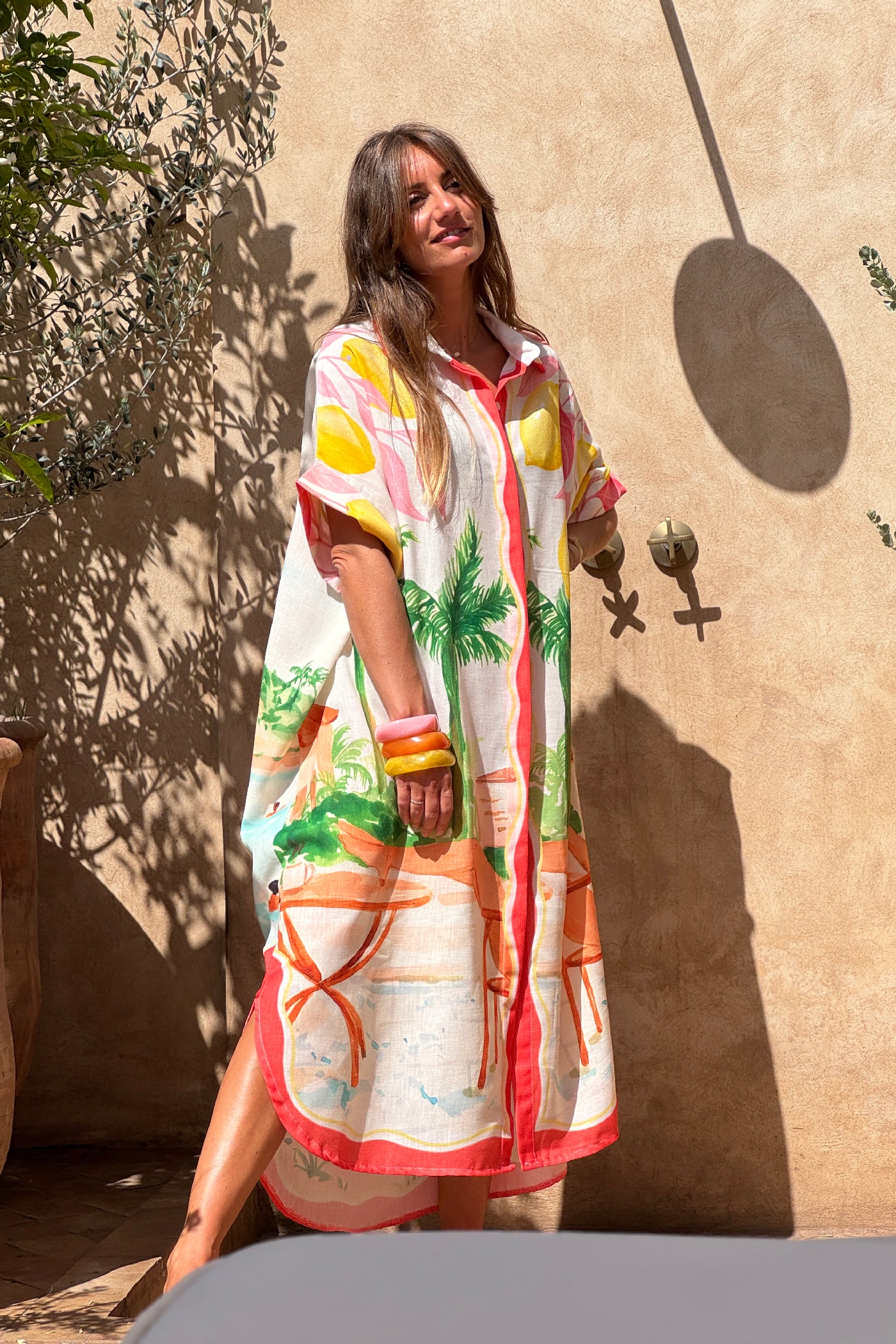 White “Good Things Are Coming” Button-Down Caftan