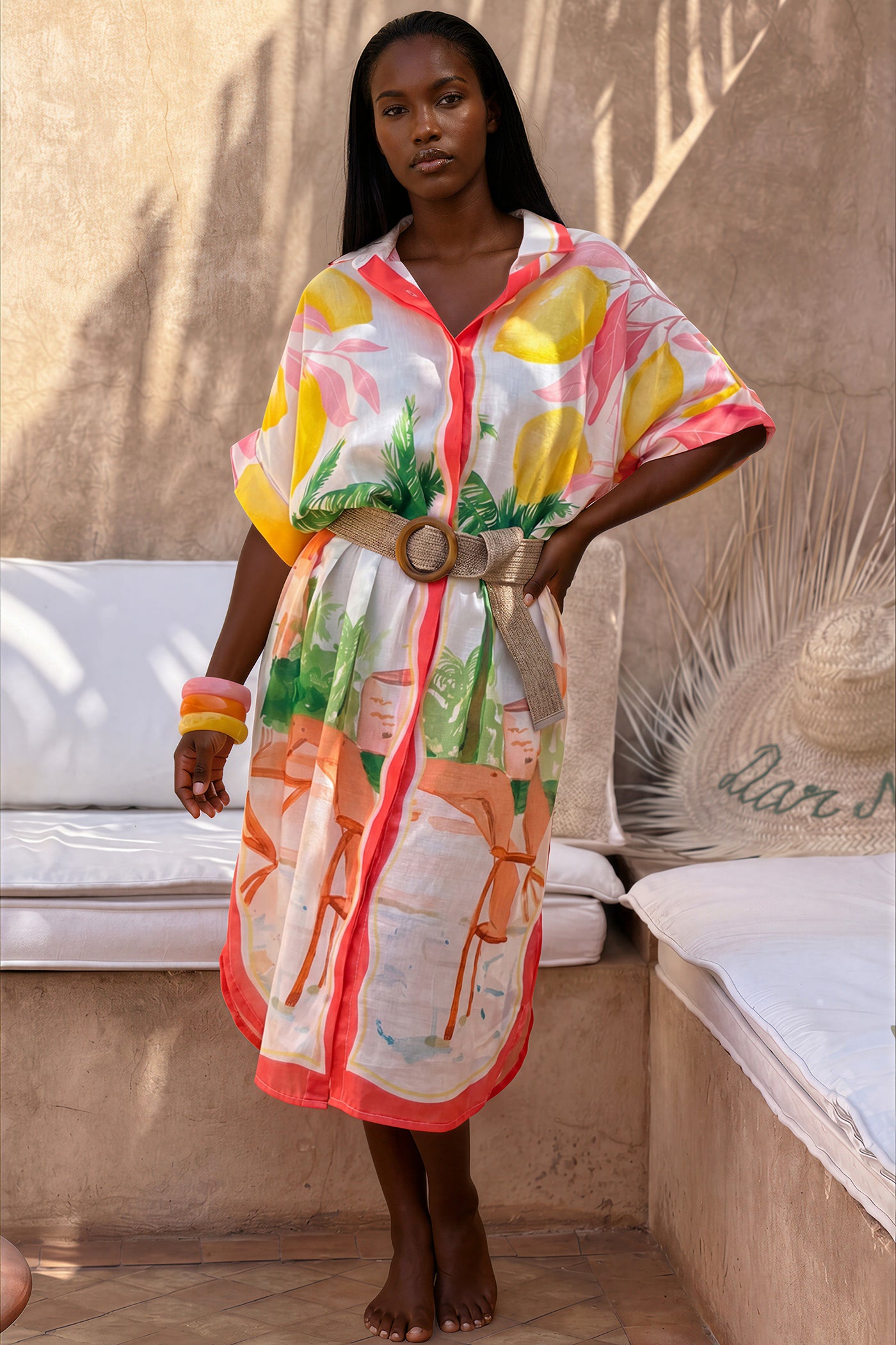 White “Good Things Are Coming” Button-Down Caftan