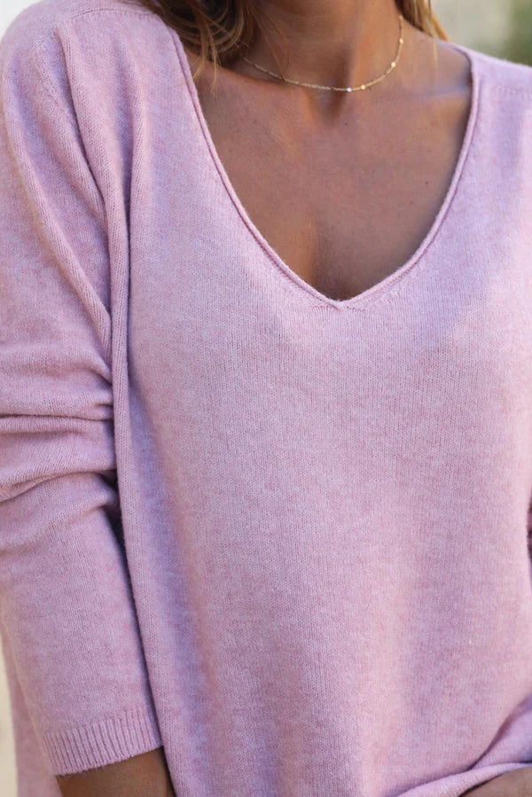 Baby Pink Soft Basic V-neck Sweater