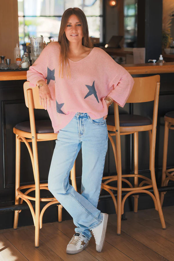 Baby Pink Stars ¾-Sleeve Knit Top