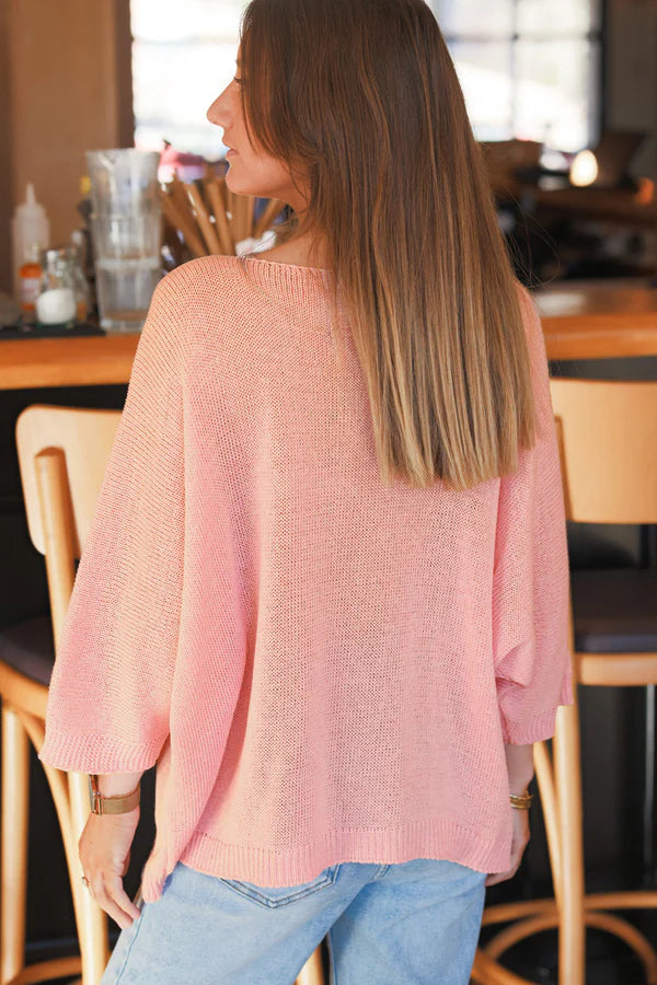 Baby Pink Stars ¾-Sleeve Knit Top