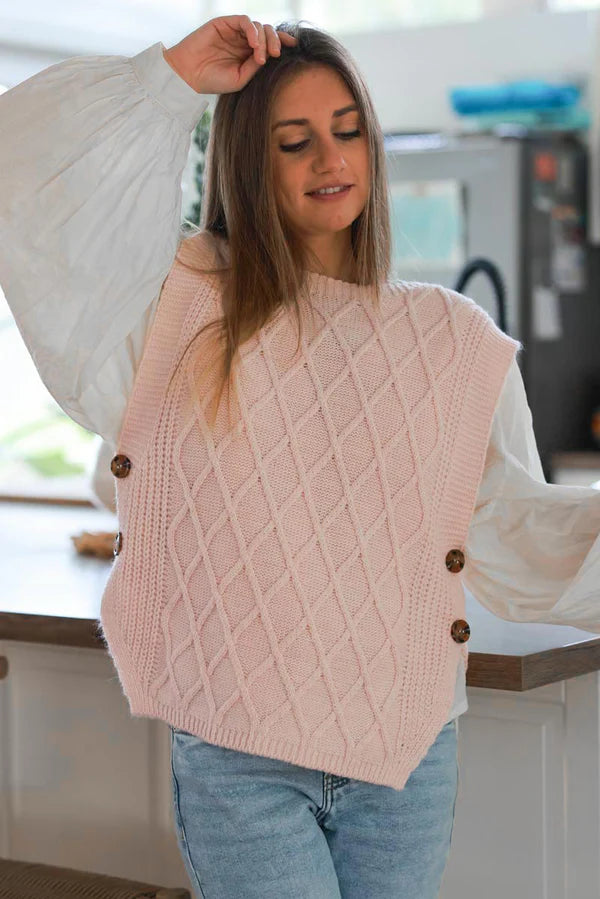 Baby Pink Trellis Knit Sweater Vest