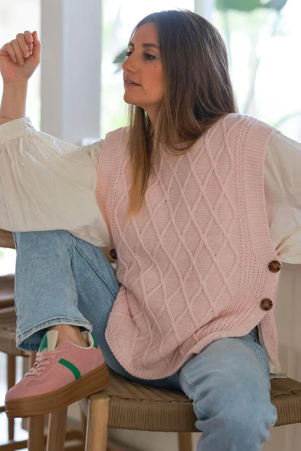 Baby Pink Trellis Knit Sweater Vest