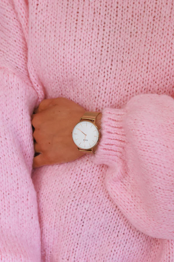 Baby Pink Wool Blend Bubble Sleeve Sweater