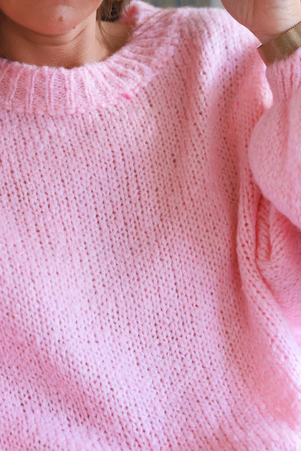 Baby Pink Wool Blend Bubble Sleeve Sweater