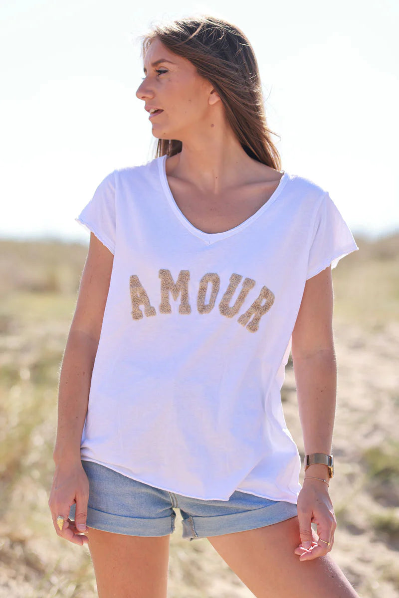 Beige “Amour” Collegiate Tee