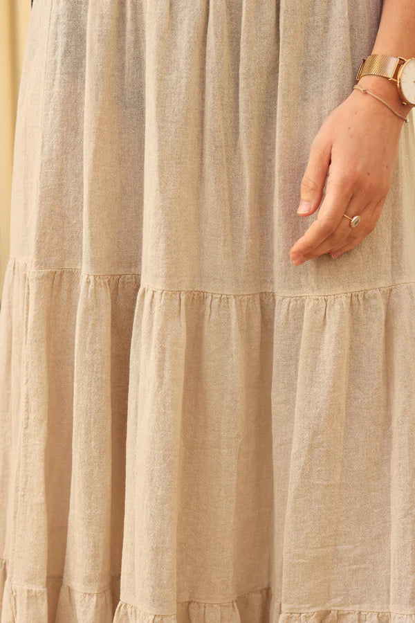 Beige brushed cotton maxi skirt with belt