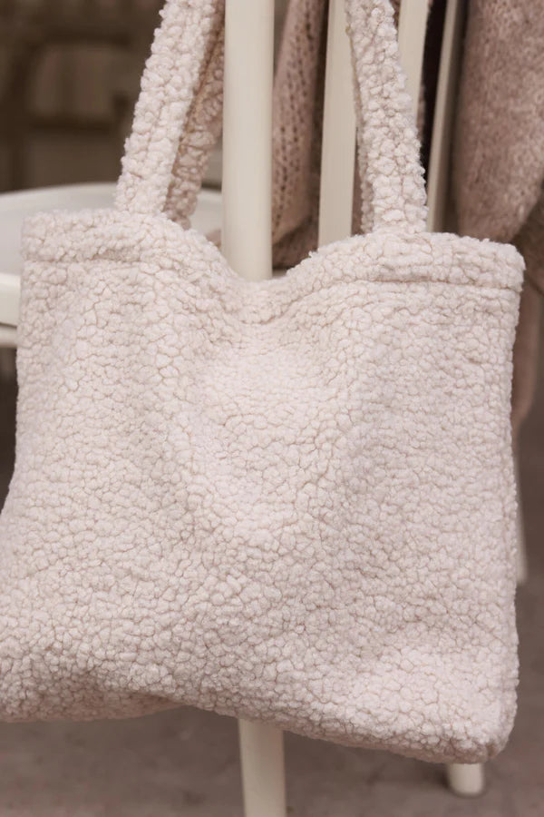 Beige Faux Shearling Tote Bag