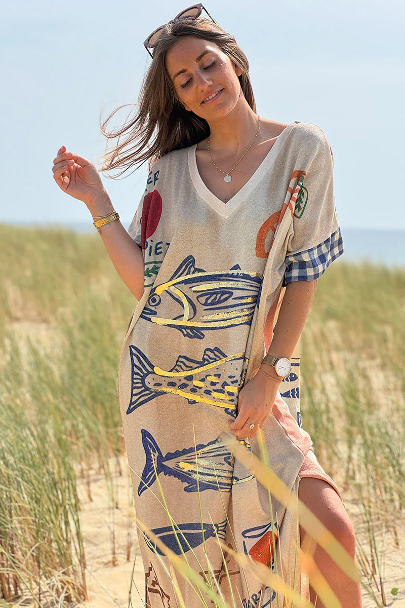 Beige Glitter Knit Summer Sardines Dress