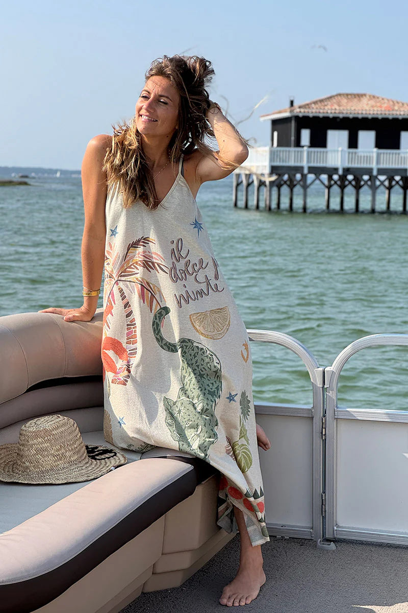 Beige “Il Dolce Far Niente” Sparkle Knit Maxi Dress
