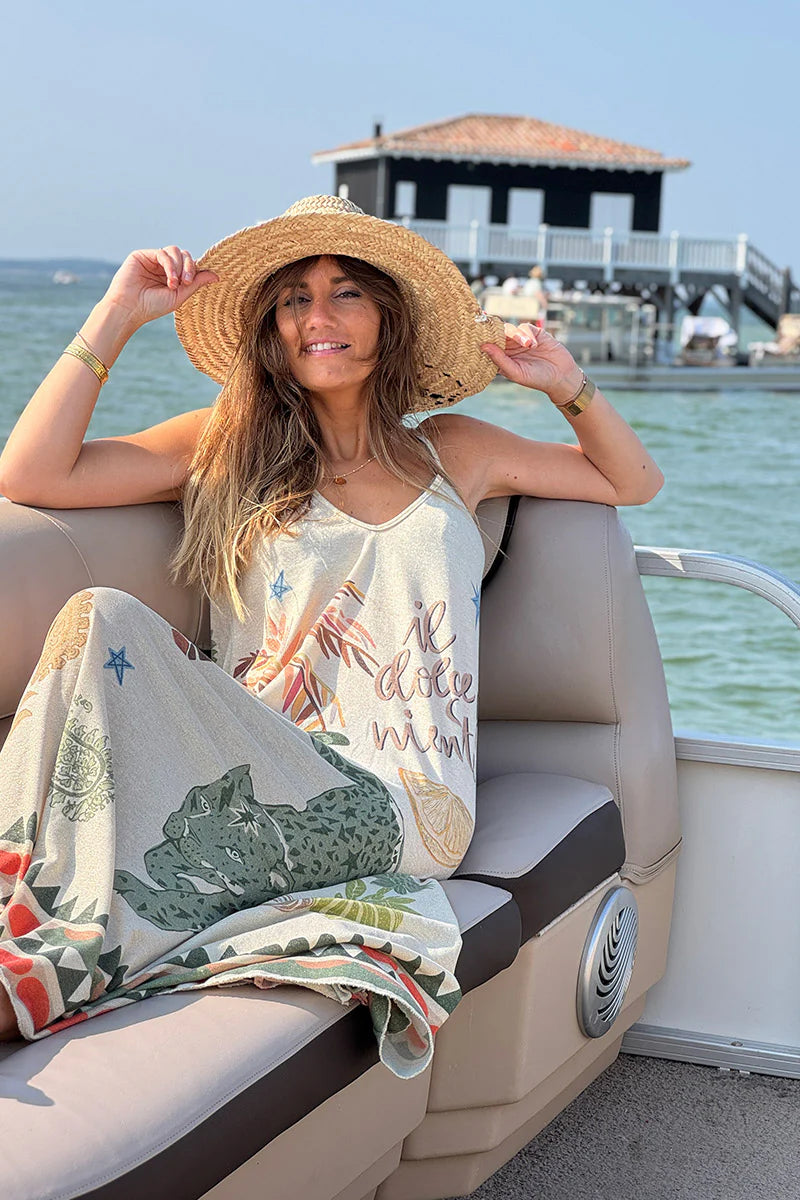 Beige “Il Dolce Far Niente” Sparkle Knit Maxi Dress