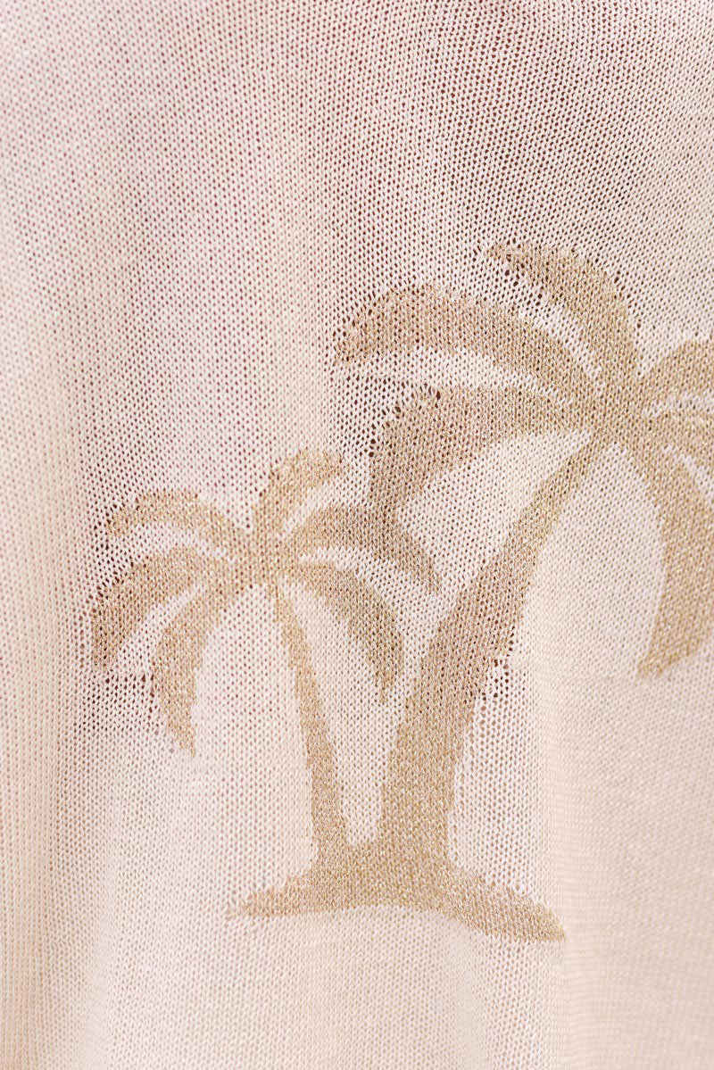 Beige Intarsia Knit Gold Palm Sweater