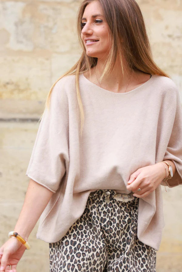 Beige Knit Batwing Sweater