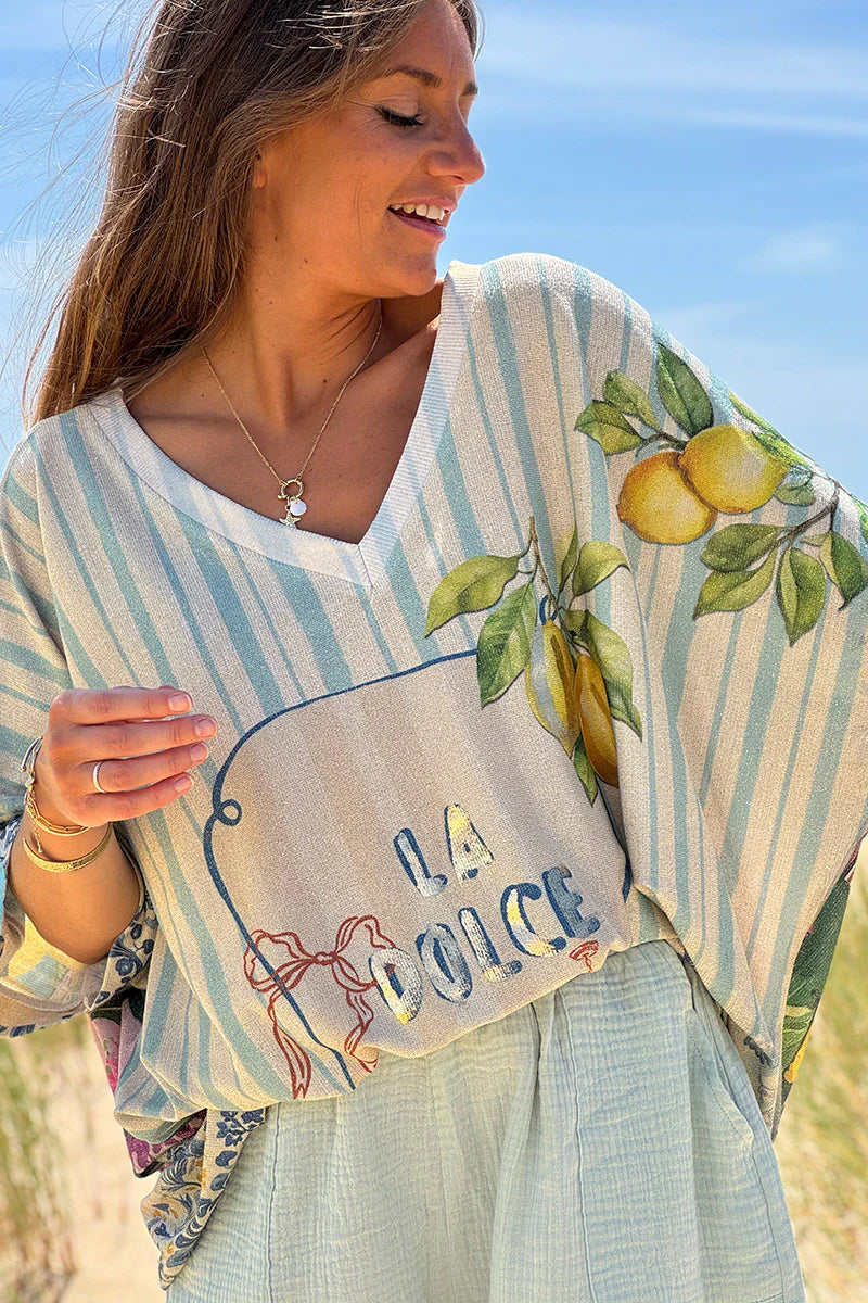 Beige La Dolce Vita Glitter Knit Top