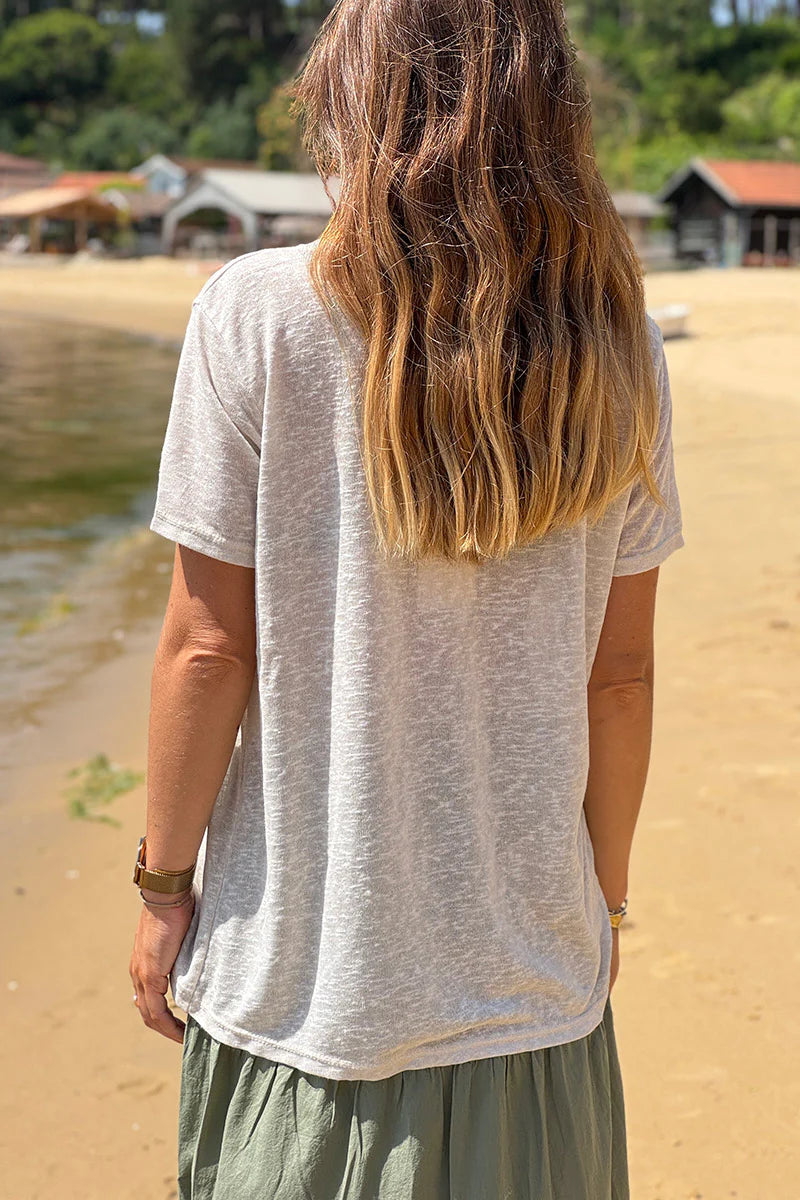 Beige Nature Lovers Parrot Print Slub Knit Tee