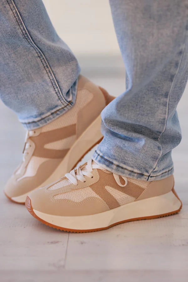 Beige Sueded Stripe Retro Active Sneakers