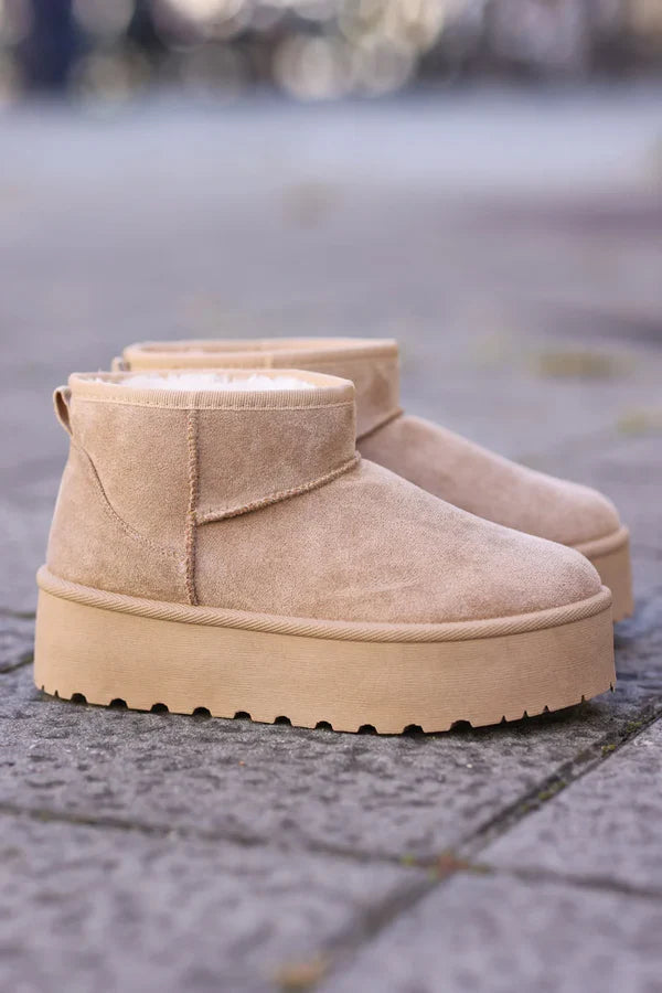 Hannah Beige Suedette Platform Comfort Mini Boots